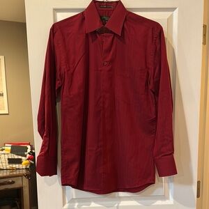 Red Long-Sleeved Dress Shirt with Pointed Collar